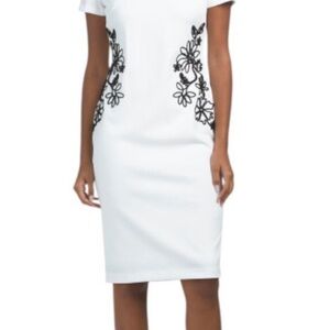 New Karl Lagerfeld Floral Soutache Detail White Midi Sheath Dress Size 6